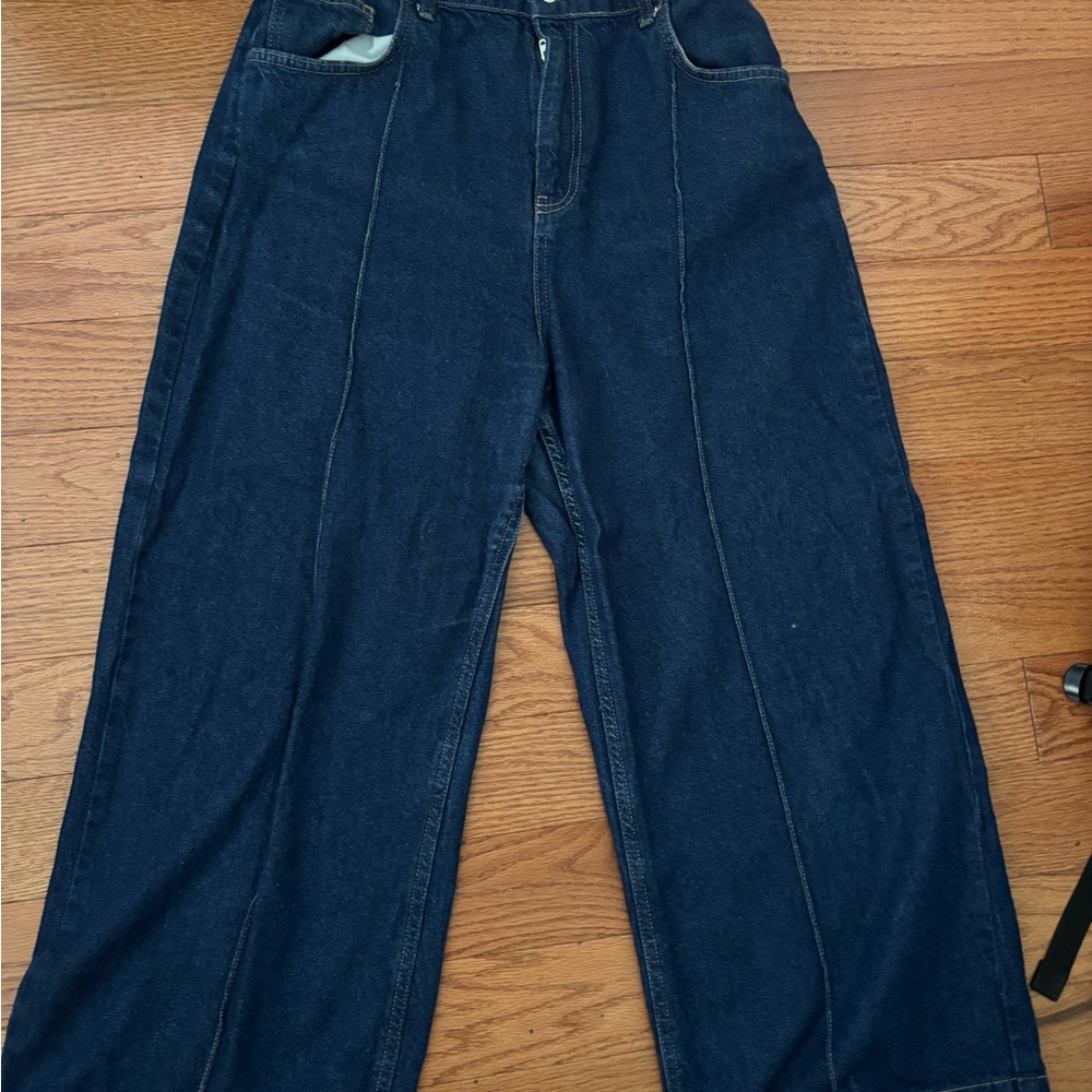 Women's 70s style wide leg Dark Blue Jeans - Picture 2 of 4